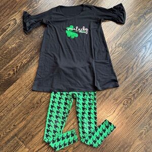 Black Tunic with Green Shamrock and Leggings Set